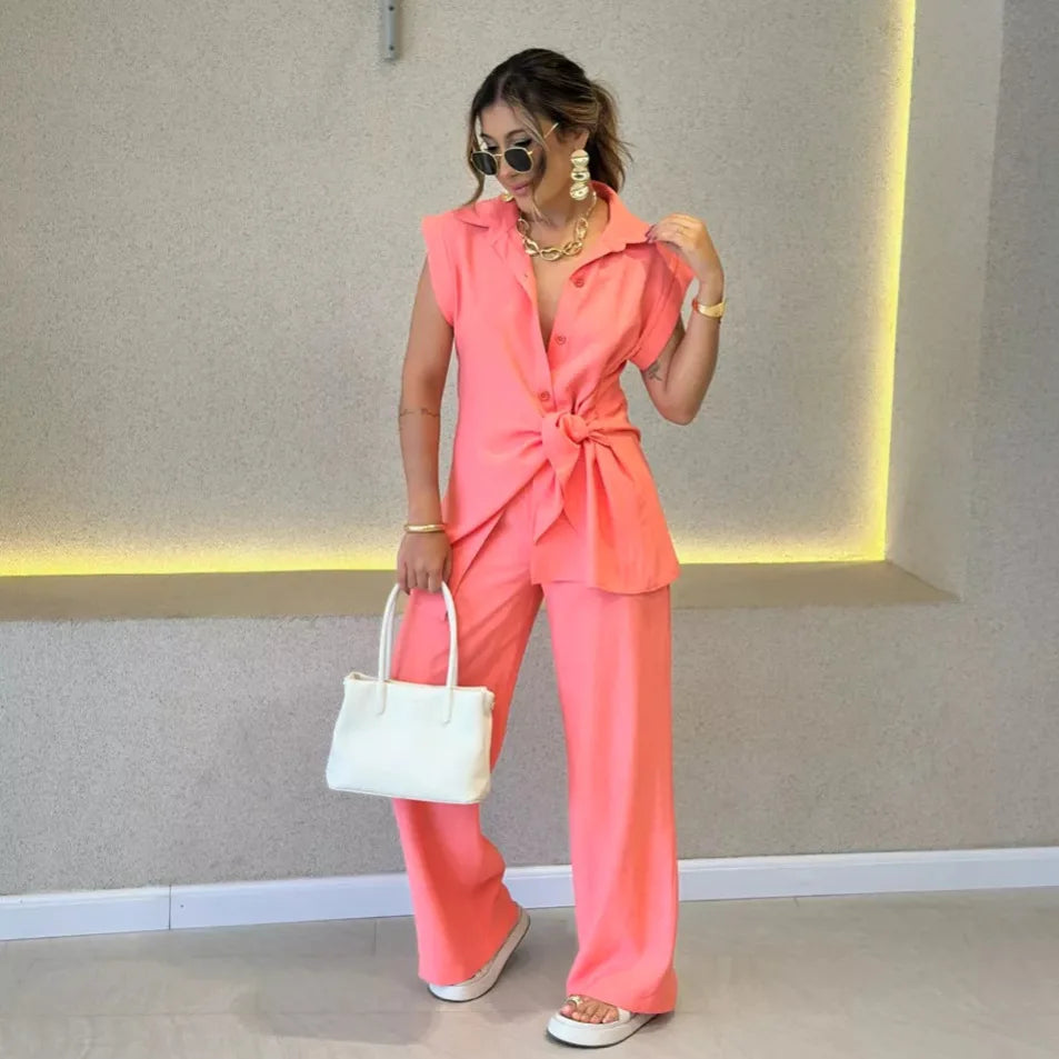 Premium Women Tie Waist Short Sleeve Co-Ord Set – Modern Style, Superior Comfort & Everyday Versatility