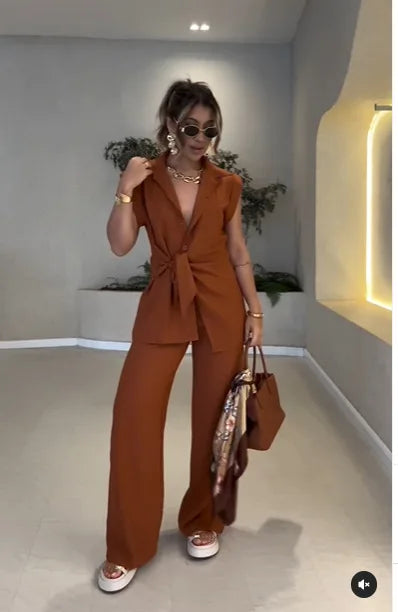 Premium Women Tie Waist Short Sleeve Co-Ord Set – Modern Style, Superior Comfort & Everyday Versatility